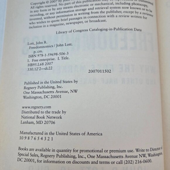 Freedomnomics – John R. Lott, 2007 Hardcover - Picture 3 of 5